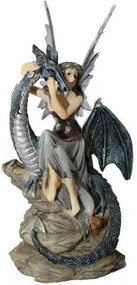 Fada Sentada na Pedra com Dragão em Resina (26cm)