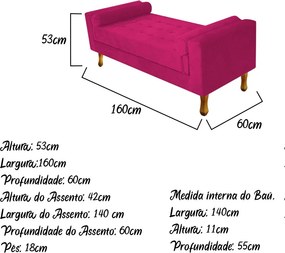 Recamier Baú Félix Queen Size 160cm Suede Pink - ADJ Decor