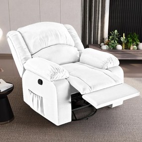 Poltrona do Papai Reclinável Sala de Cinema Madrid Glider Manual Giratória Massagem USB PU Branco G23