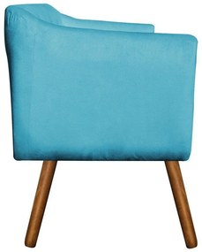 Poltrona Julia Suede Azul Turquesa Pes Palito Castanho - D'Rossi