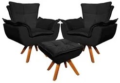Kit 2 Poltronas Decorativas Base Giratória Giromad com Puff Opla Suede