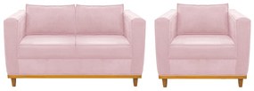 Kit Sofá 2 Lugares e Poltrona Europa Suede Rosa Bebê ADJ Decor
