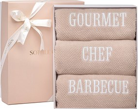 Kit 3 Panos de Prato Prime 100% Algodão Gourmet c/ Caixa de Presente - Bege  Bege