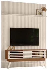 Painel TV 65 Pol 179cm Ripado Valen e Bancada Orlin M20 - D'Rossi - Naturale(fosco)/Off White(brilho)
