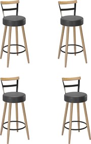 Banqueta Alta Cozinha 70cm Encosto Pé Madeira Kit 4 Kyara Pu S02 - D'Rossi - Preto