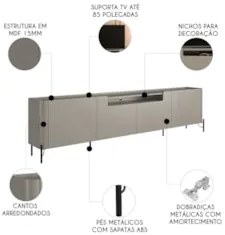Rack TV 85 Pol 260cm 4 Portas Lisas Blen Grigio/Preto I06 - Mpozenato
