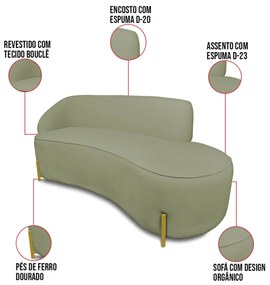 Sofá 3 Lugares Orgânico 180cm Pé Dourado Morgan Bouclê D03 - D'Rossi - Verde Pistache