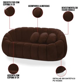 Sofá 2 Lugares Orgânico para Sala Cloud Bouclê E03 - D'Rossi - Marrom