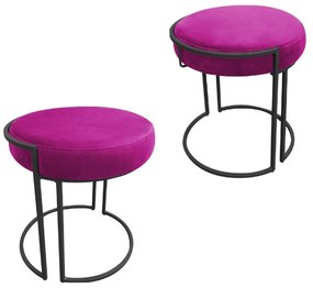 Puff Redondo Base Industrial Preto Kit 2 Love Suede - Pink