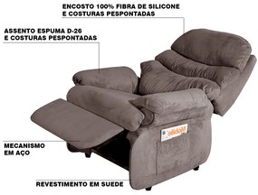Poltrona do Papai Reclinável Debby Suede Marrom Claro G30 - Gran Belo