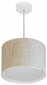 Lustre Pendente Cilíndrico Duplo Md-4285 Cúpula em Tecido 35x30cm Rustico Bege - Bivolt