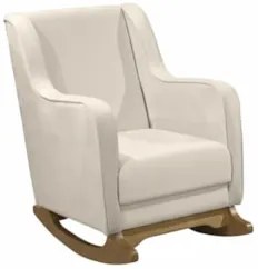Poltrona Amamentação Base Madeira Balanço Vick Veludo Off F03 - Mpozen