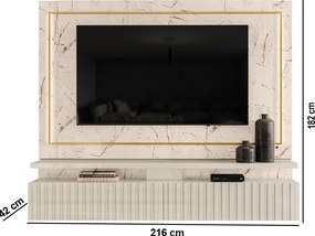 Painel TV 75 Pol 216cm Bancada Suspensa Ripado Lurian Calacata/Off White M20 - D'Rossi