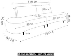 Sofá 3 Lugares 180cm Orgânico Pé Ferro Nagai Veludo Marrom Z55 - Mpoze