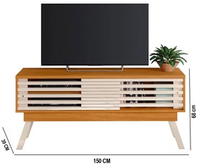 Rack TV 65 Pol 150cm Bancada para Sala Orlin Cinamomo/Off White M20 - D'Rossi