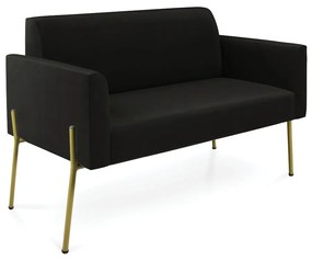 Sofá Namoradeira 2 Lugares Pé de Ferro Dourado Marisa Suede D03 - D'Rossi - Preto
