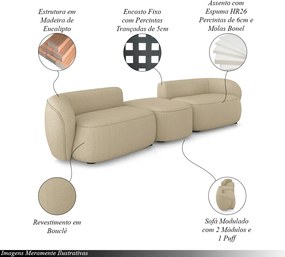 Sofá Versátil Sala de Estar Egito 322cm Modulado Bouclê Bege Escuro G52 - Gran Belo