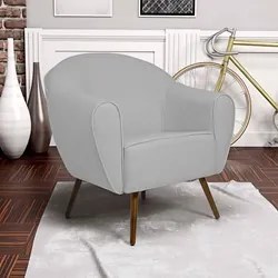 Poltrona Decorativa Sala de Estar Nina Pés Palito Madeira C-315 Linho