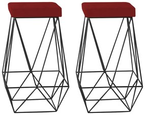 Kit 2 Banqueta Decorativa Kathy Base Preta Veludo Vermelho G41 - Gran Belo