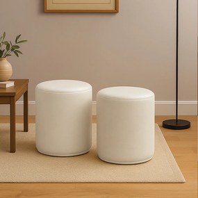 Puff Redondo Orgânico para Sala Kit 2 Malu Sintético PU Bege M11 - D'Rossi