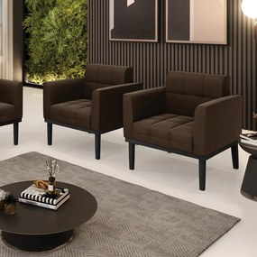Kit 2 Poltronas Decorativas Karen Pés Fixo em Madeira Preto Suede Marrom 19 - Gran Belo