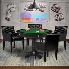 Mesa de Jogos Carteado Victoria Redonda Tampo Reversível Preto com Kit 4 Cadeiras Liverpool PU Preto Matelassê G36 G15 - Gran Belo