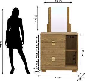 Cômoda Quarto 95cm com Espelho 1 Porta Kenia V01 - D'Rossi - Naturale