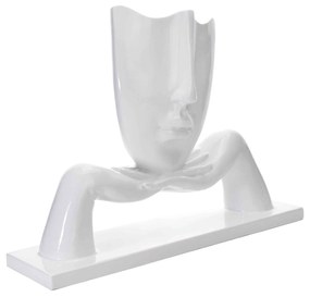 Escultura Decorativa Máscara com Base Descanso em Cerâmica Branco 23x30 cm - D'Rossi