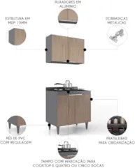 Armário de Cozinha e Balcão Cooktop Pérola Z34 Grafite/Freijó - Mpozen