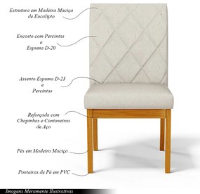 Kit 2 Cadeiras de Sala de Jantar Estofadas Gomes Madeira Maciça Linho Off White G78 - Gran Belo