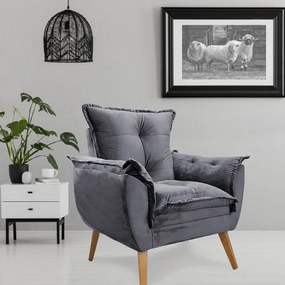 Poltrona Decorativa Apolo Pés Madeira Veludo Bege - Sheep Estofados - Veludo Bege