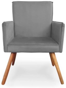 Poltrona Decorativa Vênus com Debrum Pés Palito Madeira Suede Cinza - Sheep Estofados - Cinza