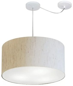 Lustre Pendente Cilíndrico Com Desvio Md-4263 Cúpula em Tecido 55x25cm Linho Bege - Bivolt