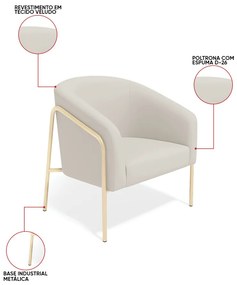Poltrona Sala Industrial Alta Champanhe Stella Veludo D03 - D'Rossi - Cinza