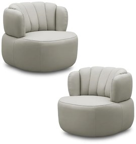 Kit 2 Poltronas Decorativas Mariele Sala de Estar Base Giratória em Aço Couro Off White G88 - Gran Belo