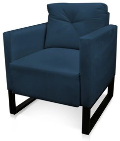 Poltrona Luisa Suede Azul Marinho Base Industrial Metálica Preto D01 - D'Rossi