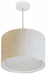 Lustre Pendente Cilíndrico Duplo Md-4292 Cúpula em Tecido 40x30cm Linho Bege - Bivolt