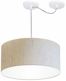 Lustre Pendente Cilíndrico Com Desvio De Centro Md-4147 Cúpula 50x25cm Linho Bege - Bivolt