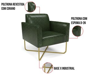 Poltrona Base X Industrial Dourado Marisa Corano - Verde