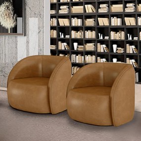 Kit 2 Poltronas Decorativas  Sala de Estar Clarke PU Caramelo Manchado G45 - Gran Belo