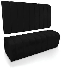 Kit Calçadeira e Painel Olivia Casal 140 cm Veludo Preto - D'Rossi