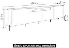 Rack TV 75 Pol 220cm 4 Portas Lisas Blen Musgo/Dourado I06 - Mpozenato