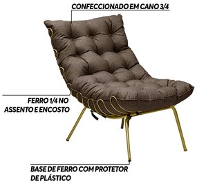Kit 2 Poltronas Decorativas Sala de Estar Abel Base de Ferro Dourada Linho Marrom G41 - Gran Belo