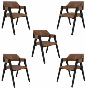 Kit 5 Cadeiras Sala de Jantar e Jogos Carteados Madeira Maciça Poker Pu Caramelo/Preto G42 - Gran Belo