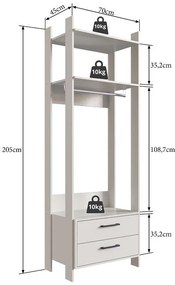 Closet Aberto com 2 Gavetas Cabide Guarda Roupa Off White