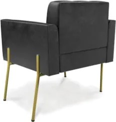 Poltrona Sala Pé Metal Dourado Kit 2 Ana Sintético PU Preto - Ibiza