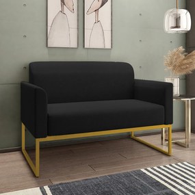 Poltrona Namoradeira Decorativa Isabella Base Industrial Linho Preto/Dourado G19 - Gran Belo