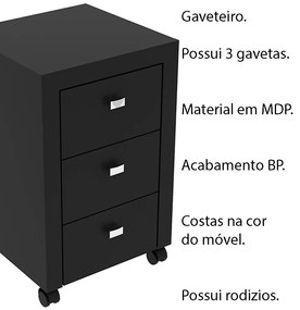 Gaveteiro para Escritório Home Office ME4108 MDP Preto G69 - Gran Belo