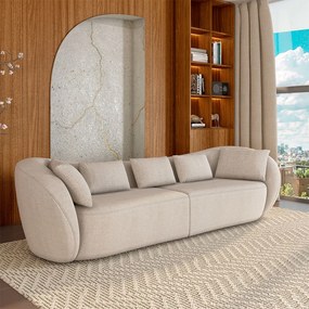 Sofá Bipartido Sala de Estar Diamond 232cm com Almofadas Soltas Linho Bege Claro G52 - Gran Belo