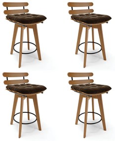 Kit 04 Banquetas Giratória Costela Suede Marrom Base Madeira MA70 - D'Rossi